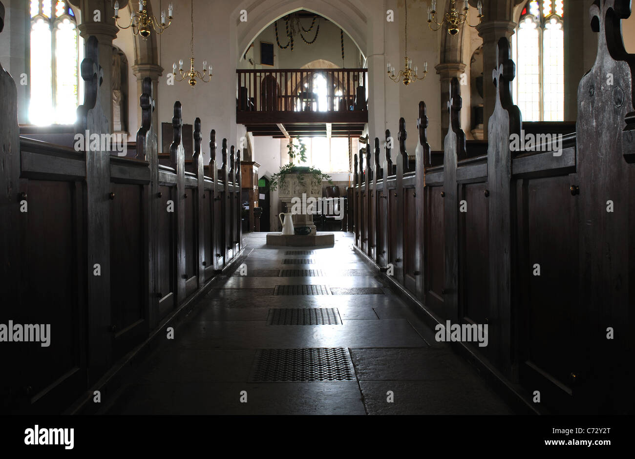 Dark interior of church, St. Peter`s, Barford, Warwickshire, England, UK Stock Photo